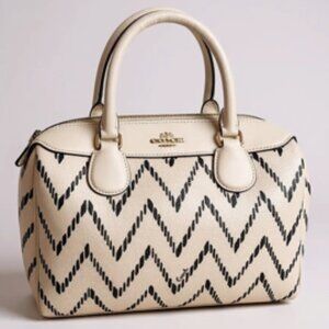 Coach Mini Bennett Satchel White Black Chevron Leather Bag Handbag